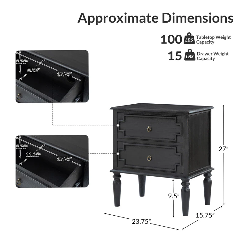 Joah 28"Tall Farmhouse 2-Drawer End Table with Built-in Charging - Image 10
