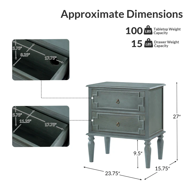 Joah 28"Tall Farmhouse 2-Drawer End Table with Built-in Charging - Image 17