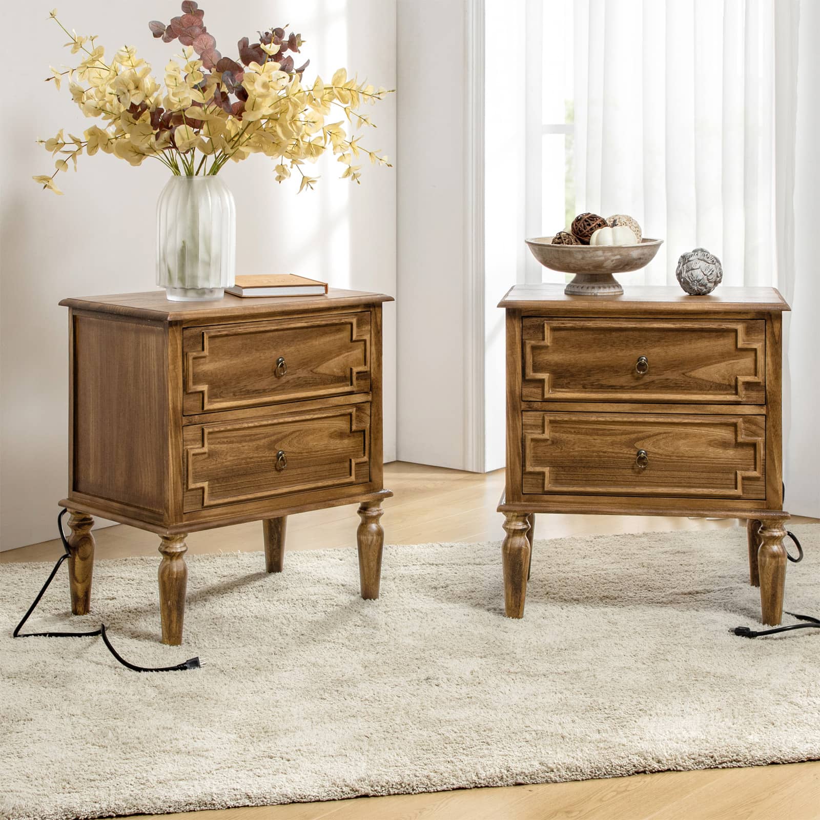 Joah 28"Tall Farmhouse 2-Drawer End Table with Built-in Charging - Image 22