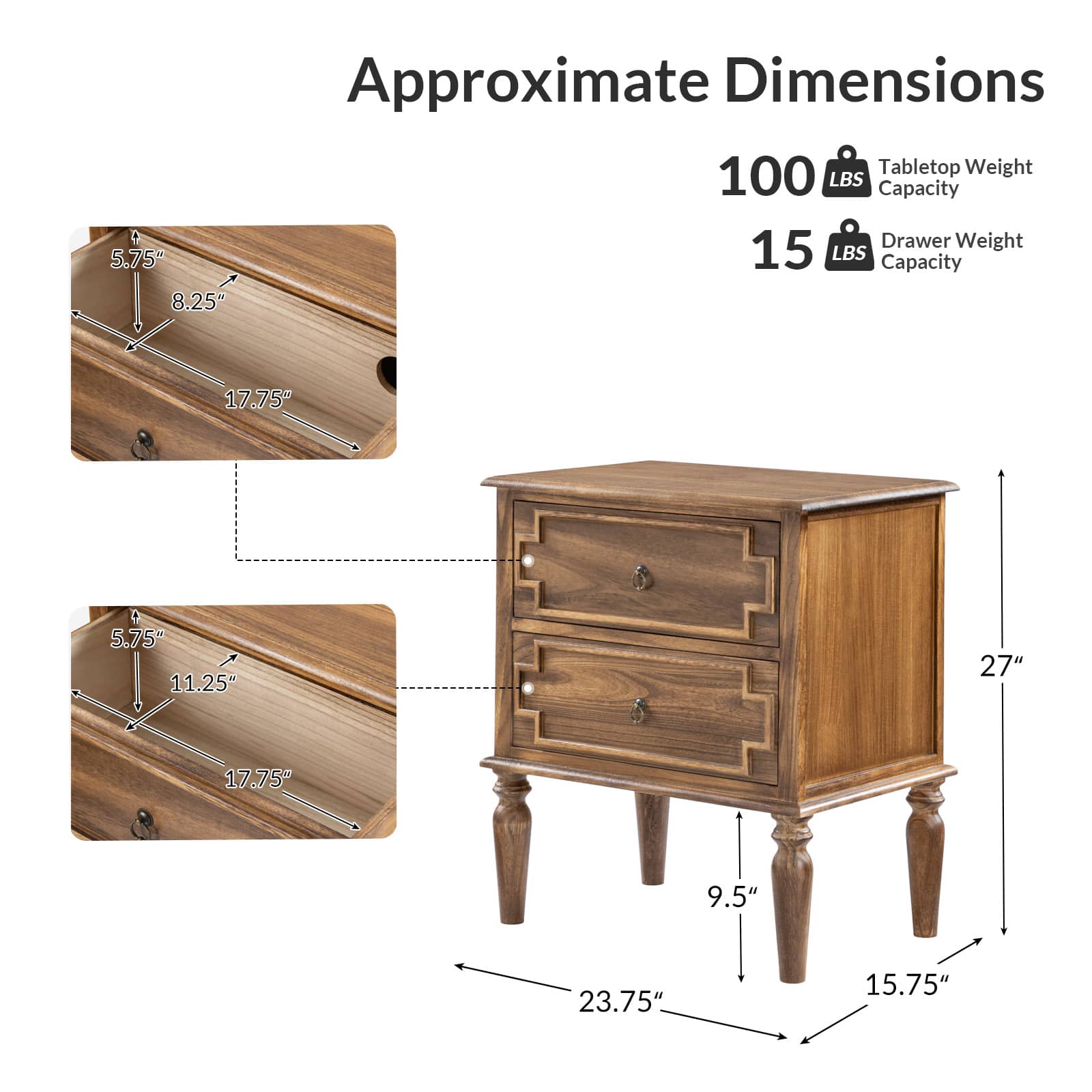 Joah 28"Tall Farmhouse 2-Drawer End Table with Built-in Charging - Image 24