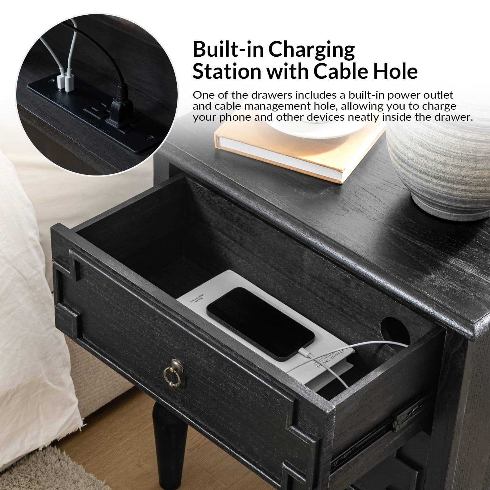 Joah 28"Tall Farmhouse 2-Drawer End Table with Built-in Charging - Image 32