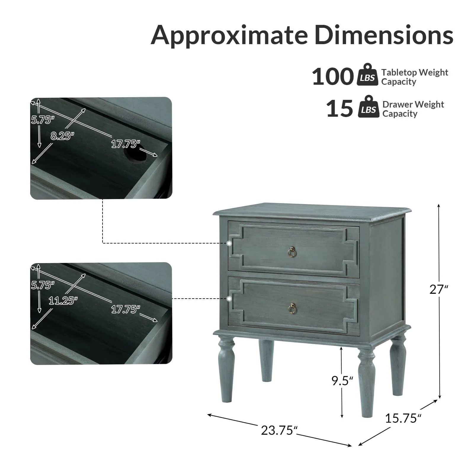 Joah 28"Tall Farmhouse 2-Drawer End Table with Built-in Charging - Image 38