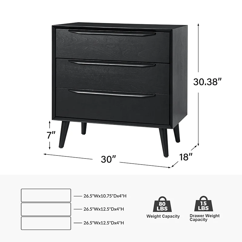 Rebecca 3-Drawer Mid-century Modern Nightstand - Image 11