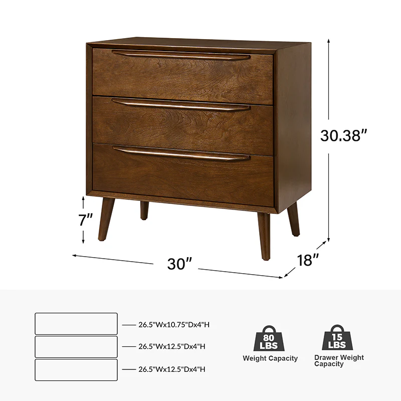 Rebecca 3-Drawer Mid-century Modern Nightstand - Image 19