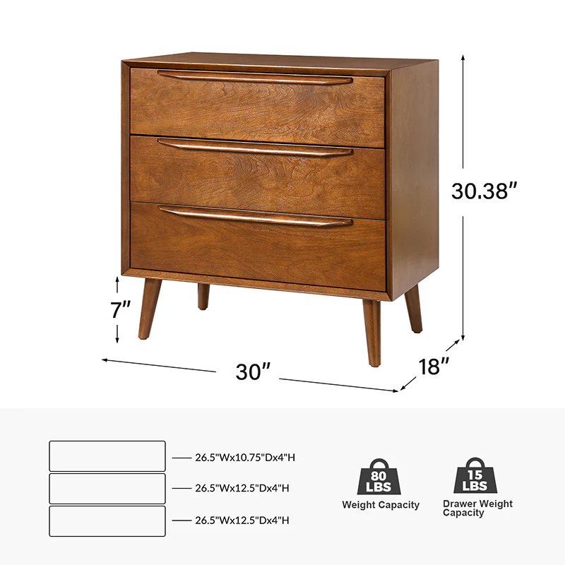 Rebecca 3-Drawer Mid-century Modern Nightstand - Image 3