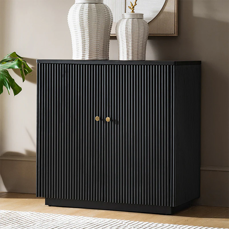 Modern Fluted Solid Wood 32" Tall 2 Door Accent Cabinet with Cable Management & Adjustable Shelf - Image 10