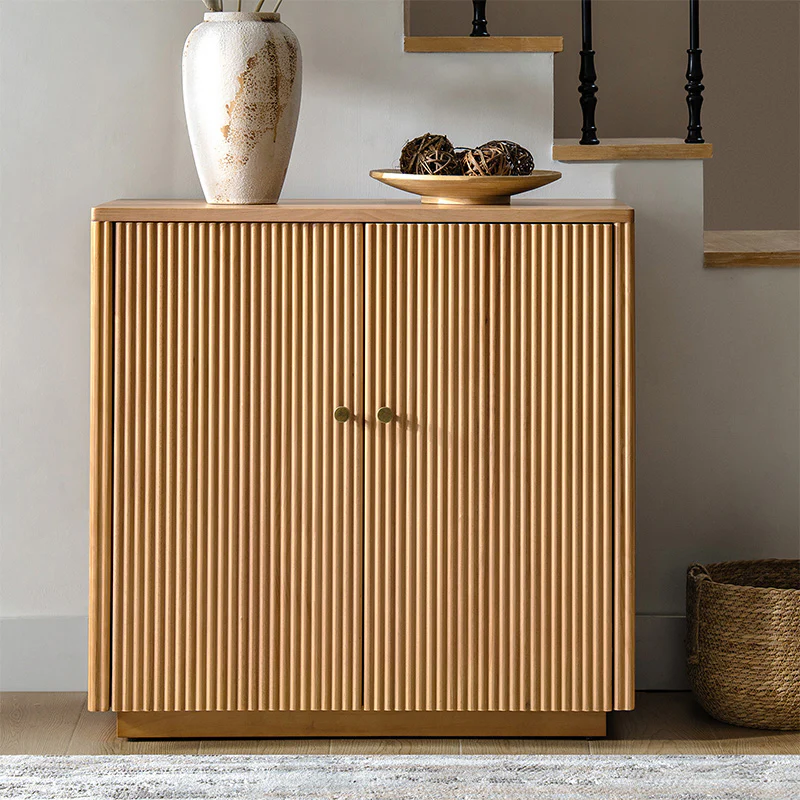 Modern Fluted Solid Wood 32" Tall 2 Door Accent Cabinet with Cable Management & Adjustable Shelf - Image 17