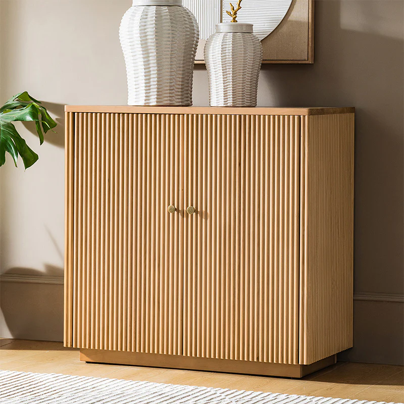 Modern Fluted Solid Wood 32" Tall 2 Door Accent Cabinet with Cable Management & Adjustable Shelf - Image 18