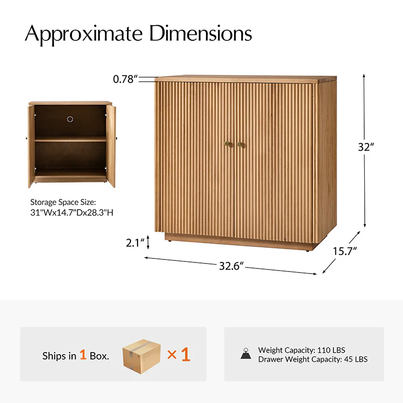 Modern Fluted Solid Wood 32" Tall 2 Door Accent Cabinet with Cable Management & Adjustable Shelf - Image 19