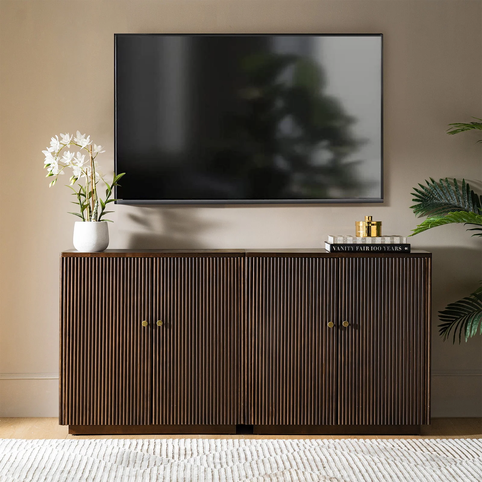 Modern Fluted Solid Wood 32" Tall 2 Door Accent Cabinet with Cable Management & Adjustable Shelf - Image 25