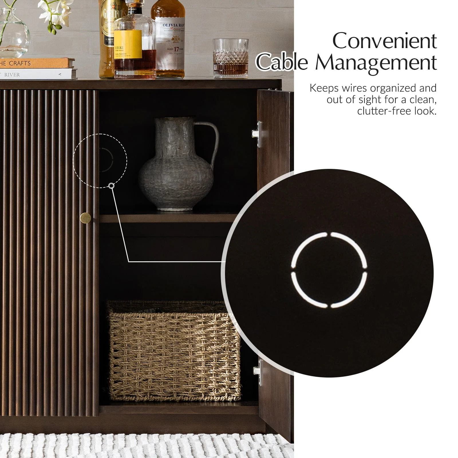 Modern Fluted Solid Wood 32" Tall 2 Door Accent Cabinet with Cable Management & Adjustable Shelf - Image 28