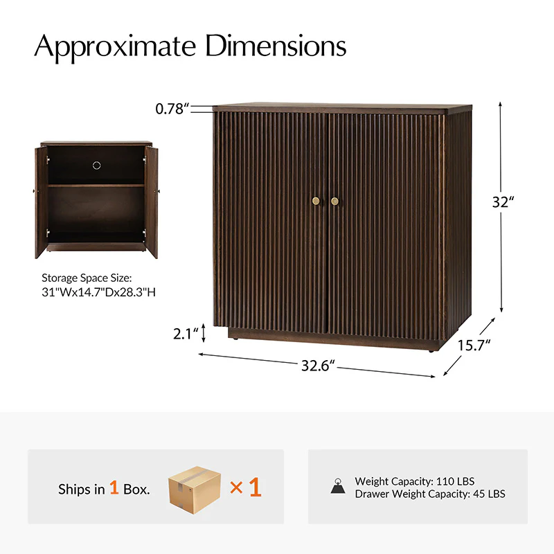 Modern Fluted Solid Wood 32" Tall 2 Door Accent Cabinet with Cable Management & Adjustable Shelf - Image 3