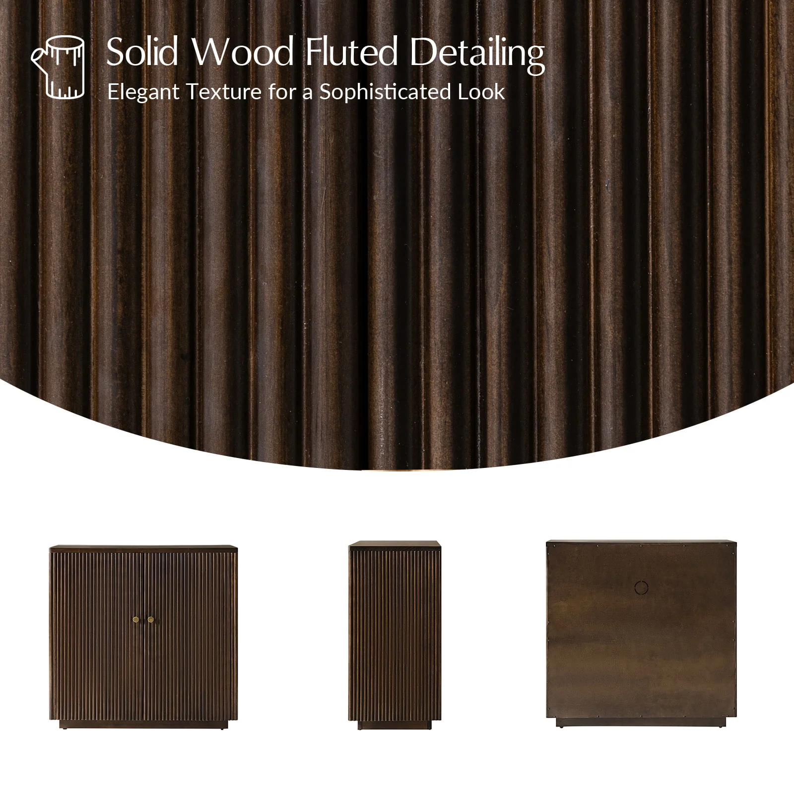 Modern Fluted Solid Wood 32" Tall 2 Door Accent Cabinet with Cable Management & Adjustable Shelf - Image 30