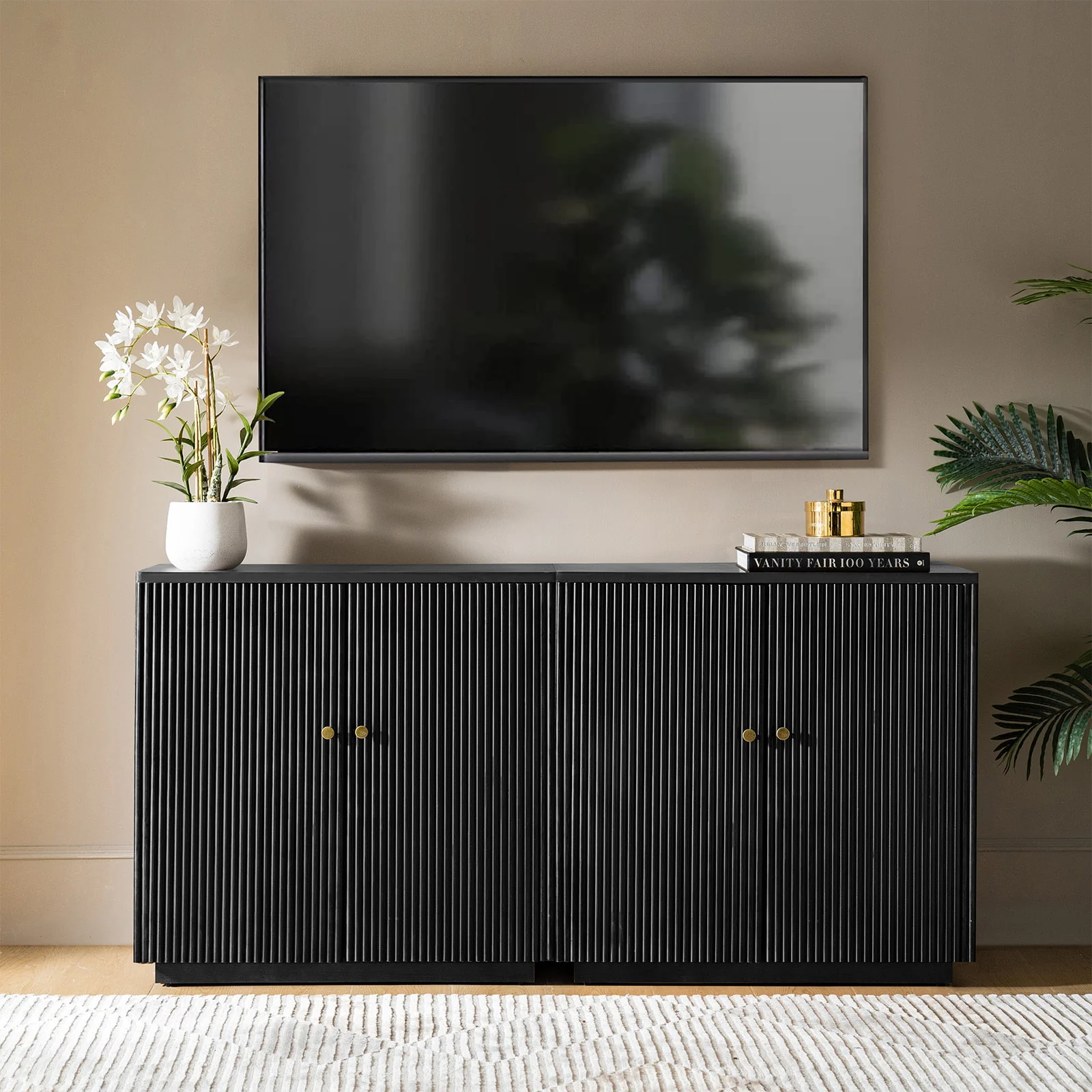 Modern Fluted Solid Wood 32" Tall 2 Door Accent Cabinet with Cable Management & Adjustable Shelf - Image 32