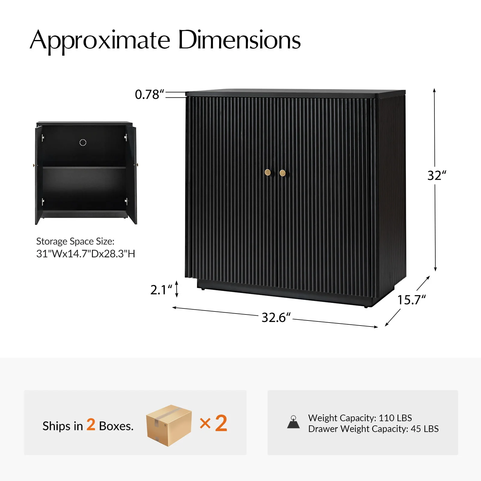 Modern Fluted Solid Wood 32" Tall 2 Door Accent Cabinet with Cable Management & Adjustable Shelf - Image 34