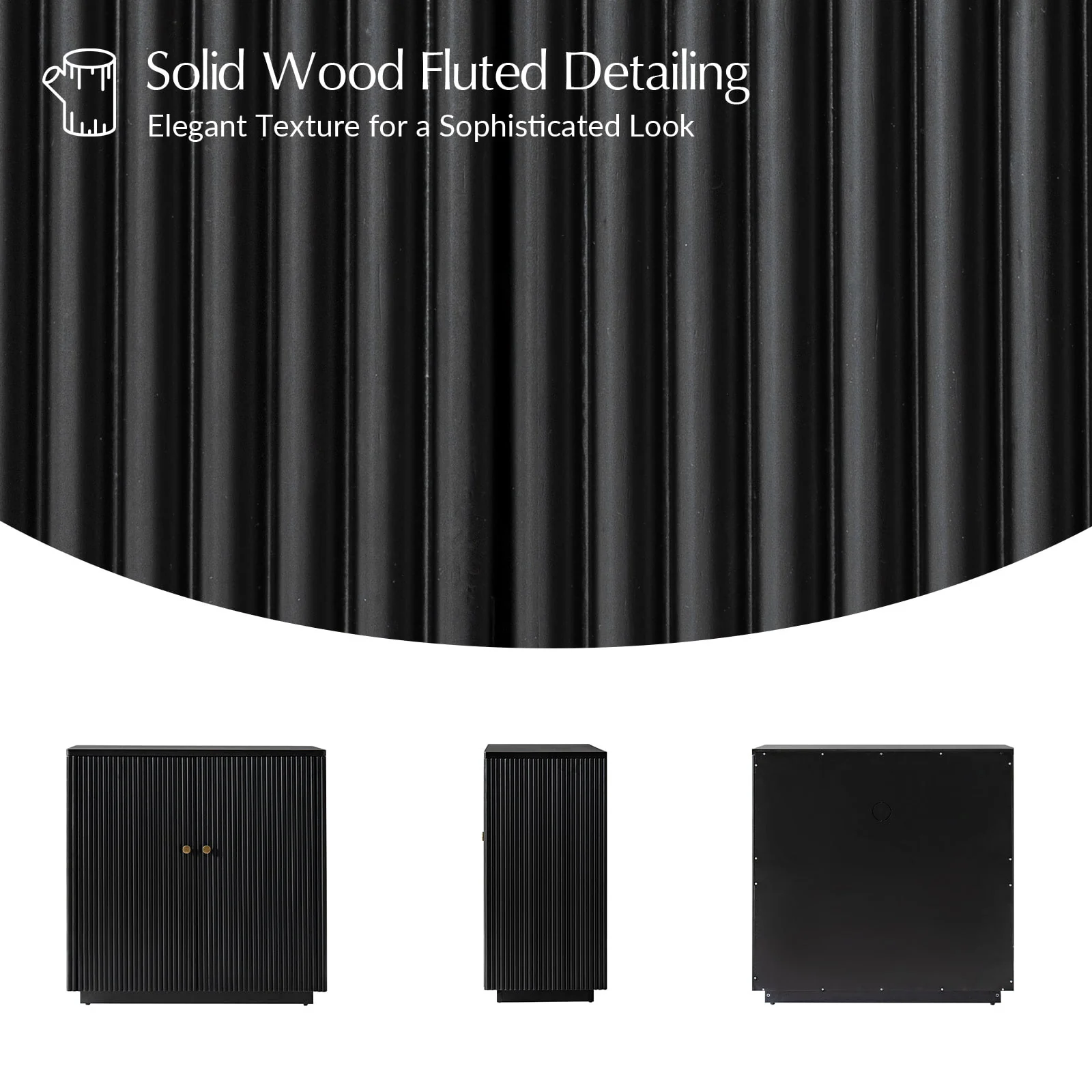 Modern Fluted Solid Wood 32" Tall 2 Door Accent Cabinet with Cable Management & Adjustable Shelf - Image 37