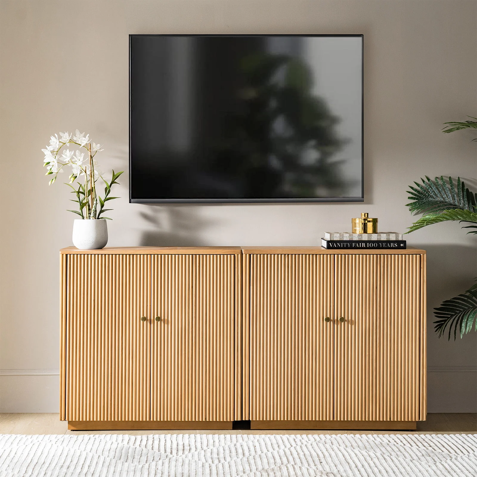 Modern Fluted Solid Wood 32" Tall 2 Door Accent Cabinet with Cable Management & Adjustable Shelf - Image 39