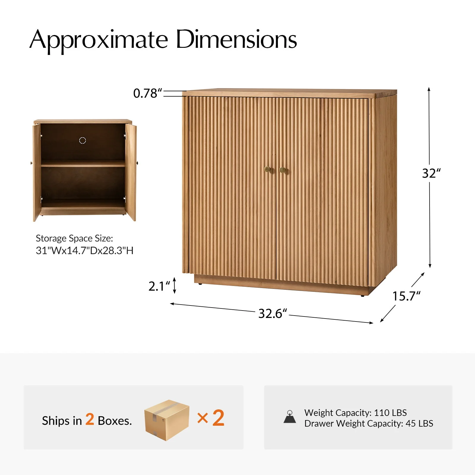 Modern Fluted Solid Wood 32" Tall 2 Door Accent Cabinet with Cable Management & Adjustable Shelf - Image 41