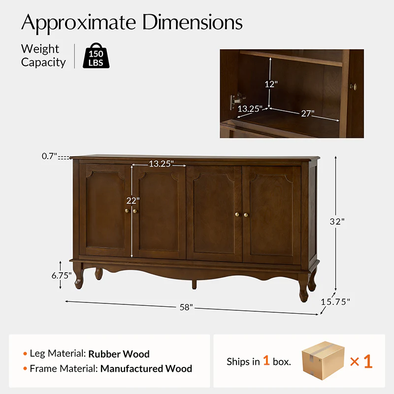 4-Door Vintage Sideboard with Storage & Media - Image 12