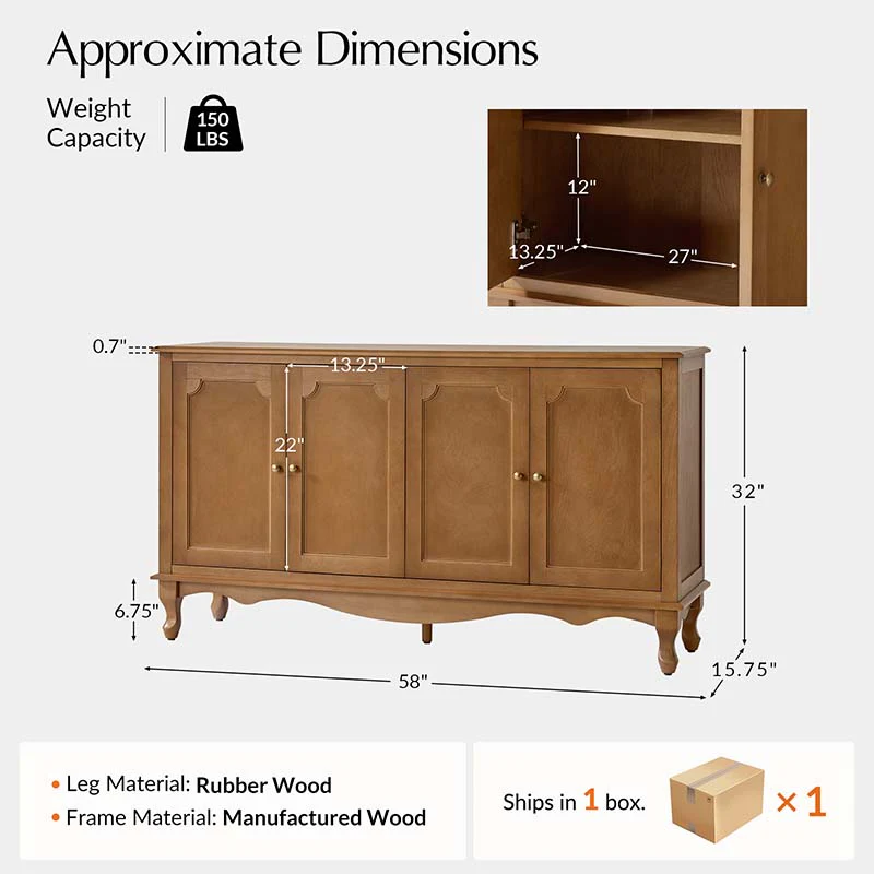 4-Door Vintage Sideboard with Storage & Media - Image 3