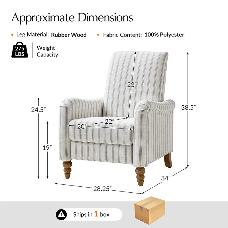 4-Piece Striped Farmhouse Living Room Set (Sofa, Loveseat, Recliner & Lift-Top Coffee Table - Image 11