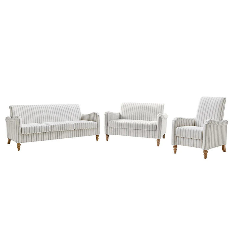 4-Piece Striped Farmhouse Living Room Set (Sofa, Loveseat, Recliner & Lift-Top Coffee Table - Image 4