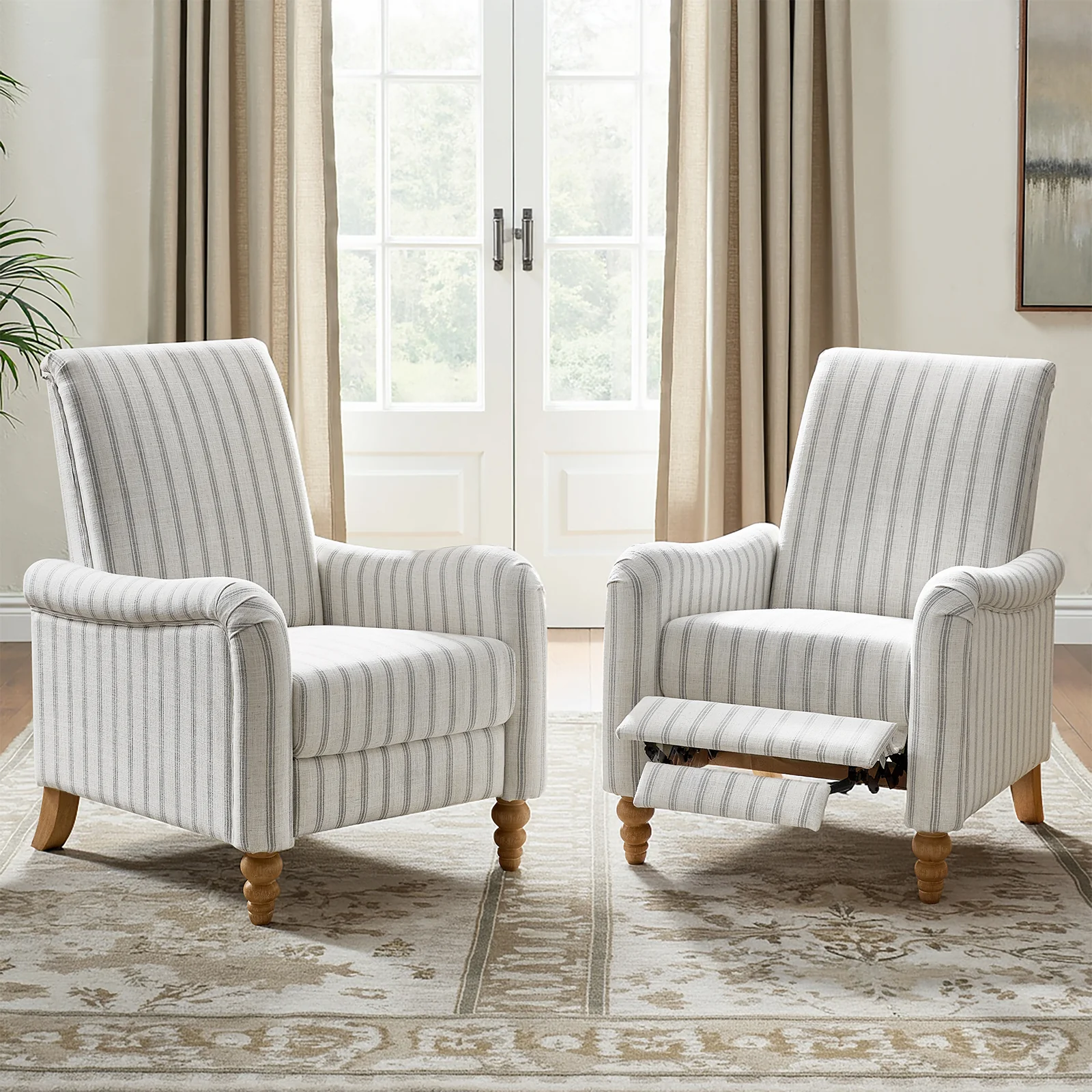 4-Piece Striped Farmhouse Living Room Set (Sofa, Loveseat, Recliner & Lift-Top Coffee Table - Image 44
