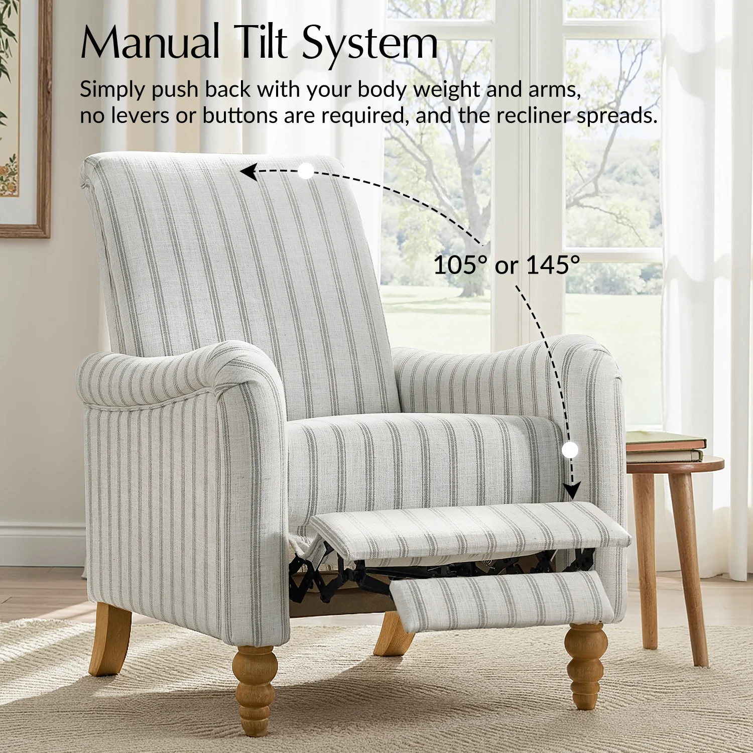 4-Piece Striped Farmhouse Living Room Set (Sofa, Loveseat, Recliner & Lift-Top Coffee Table - Image 45