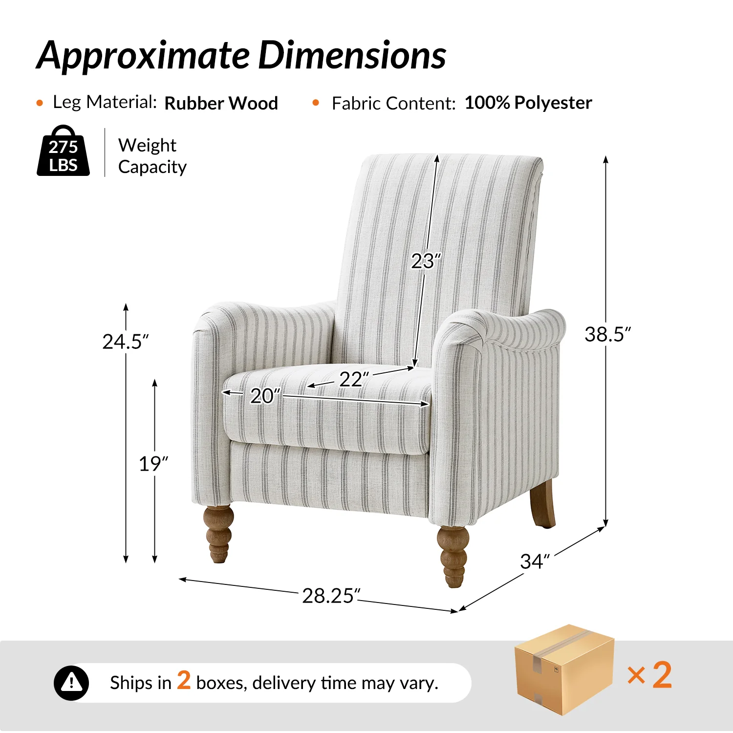 4-Piece Striped Farmhouse Living Room Set (Sofa, Loveseat, Recliner & Lift-Top Coffee Table - Image 46
