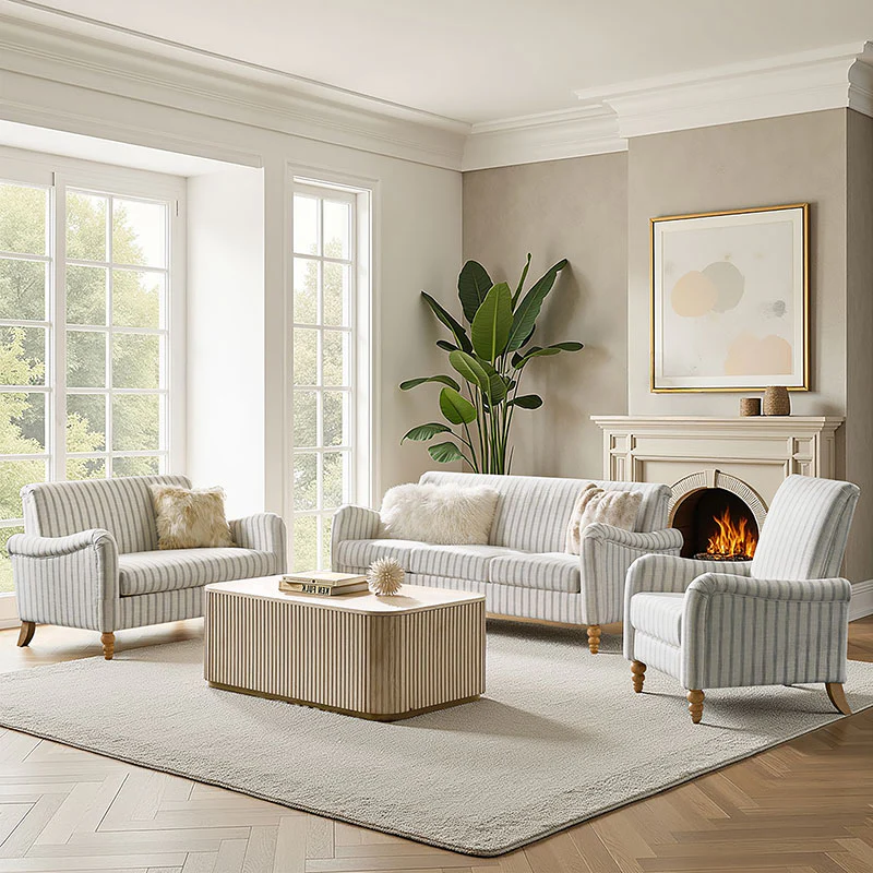 4-Piece Striped Farmhouse Living Room Set (Sofa, Loveseat, Recliner & Lift-Top Coffee Table - Image 49