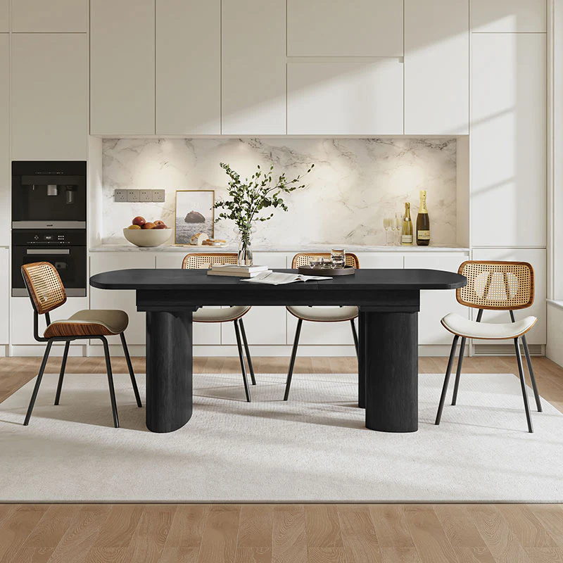 7-Piece Modern Space Saving Dining Table with Mid-Century Rattan Chairs Set - Image 12