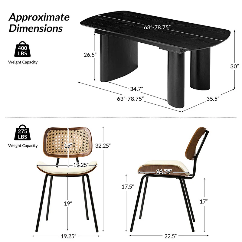 7-Piece Modern Space Saving Dining Table with Mid-Century Rattan Chairs Set - Image 15