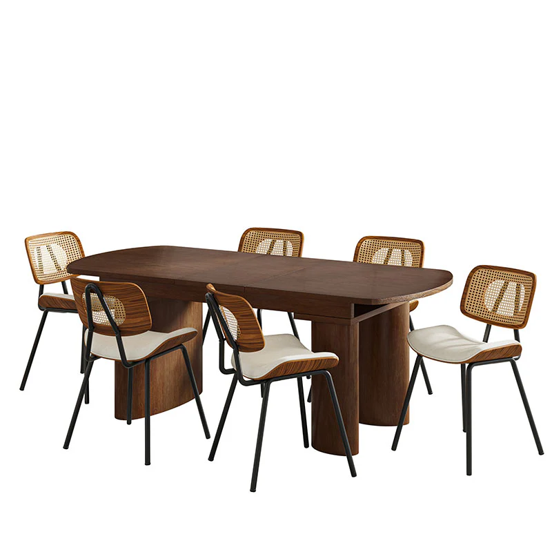 7-Piece Modern Space Saving Dining Table with Mid-Century Rattan Chairs Set - Image 3