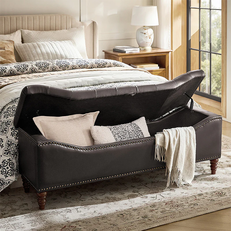 Abner Traditional Upholstered Storage Bench with Button Tufting - Image 10
