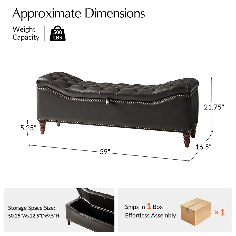 Abner Traditional Upholstered Storage Bench with Button Tufting - Image 11