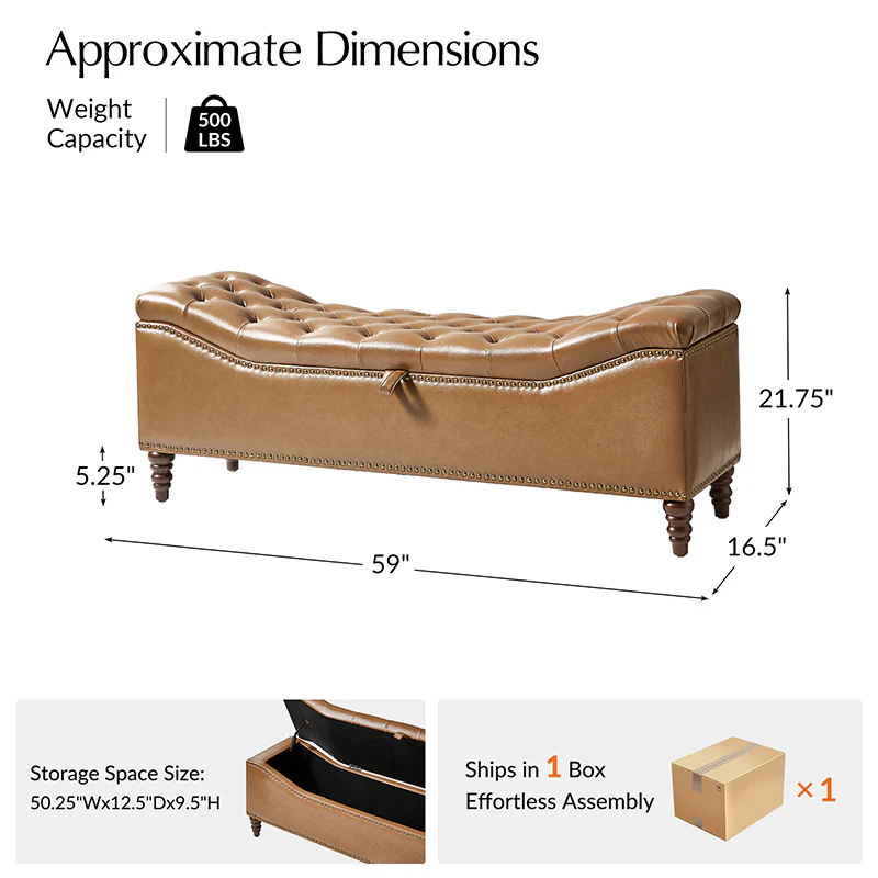 Abner Traditional Upholstered Storage Bench with Button Tufting - Image 3
