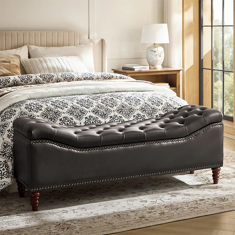 Abner Traditional Upholstered Storage Bench with Button Tufting - Image 9