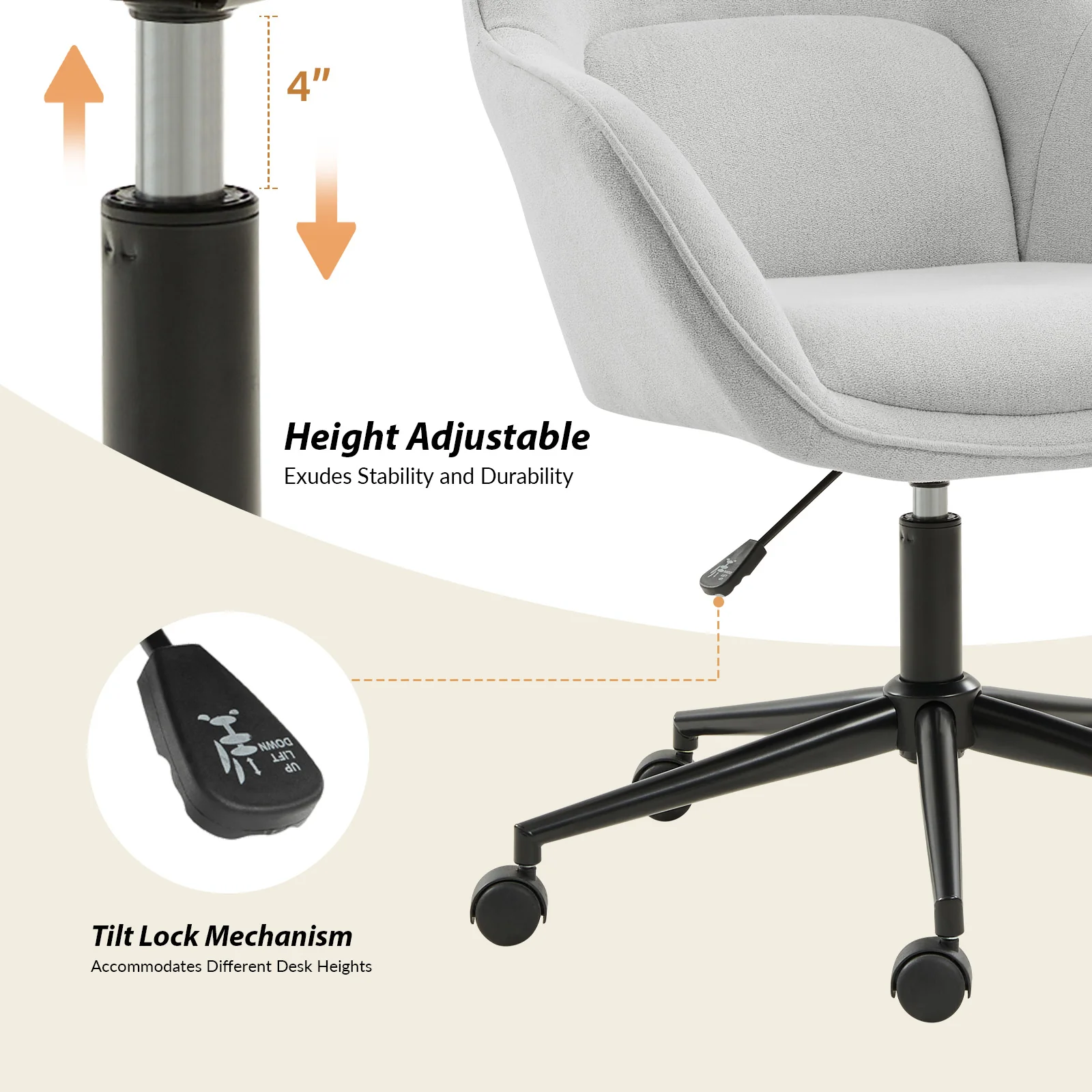 Margarita Modern Cozy Adjustable Height Office Chair - Image 16