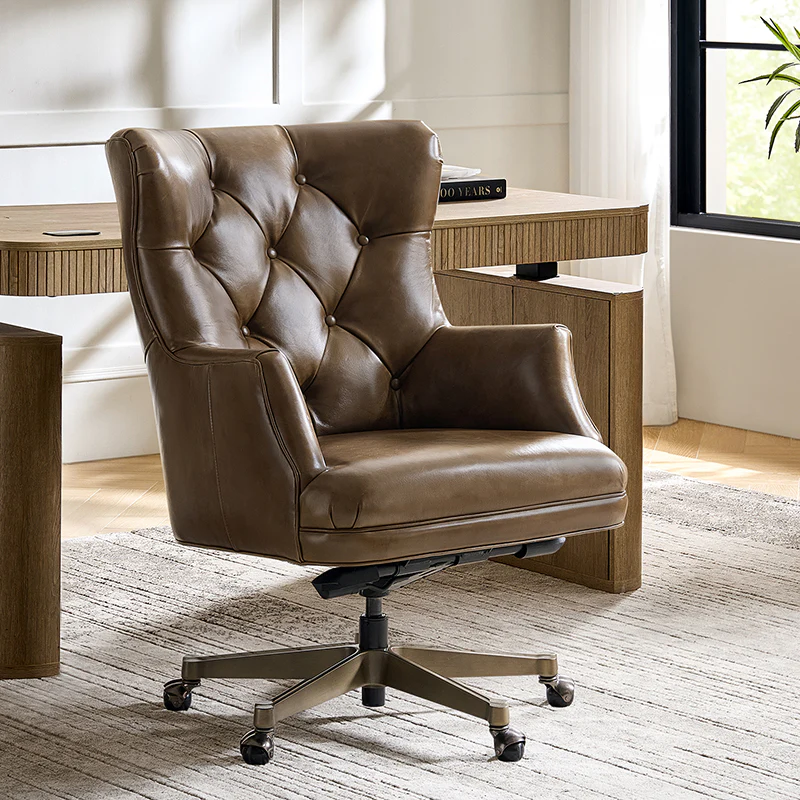 Adrian Hand-Rubbed Oil-Wax Leather Wingback Office Chair - Image 10