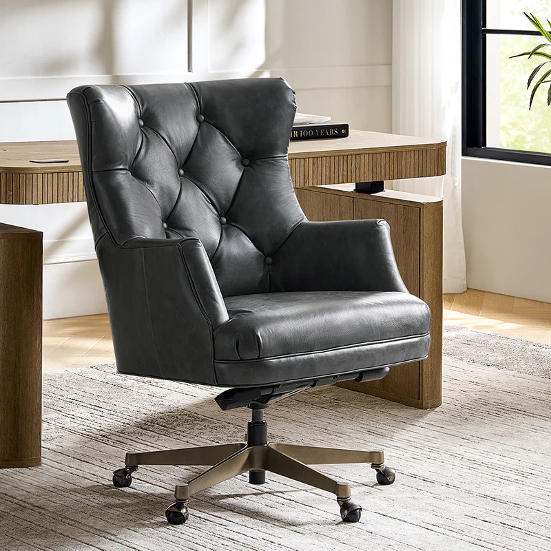 Adrian Hand-Rubbed Oil-Wax Leather Wingback Office Chair - Image 17
