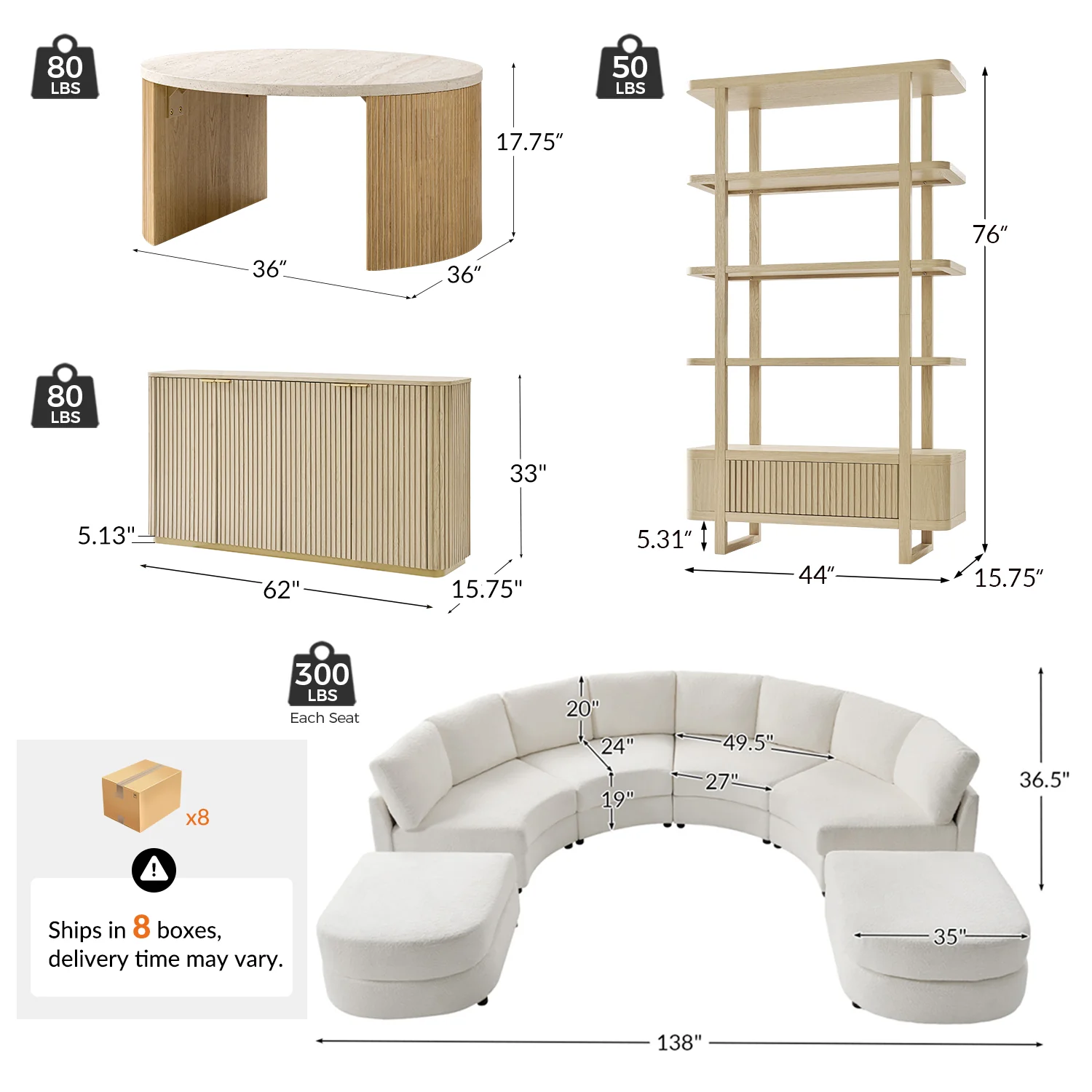 Aeris Modern Curved Sectional Couch Living Room Collection - Image 12