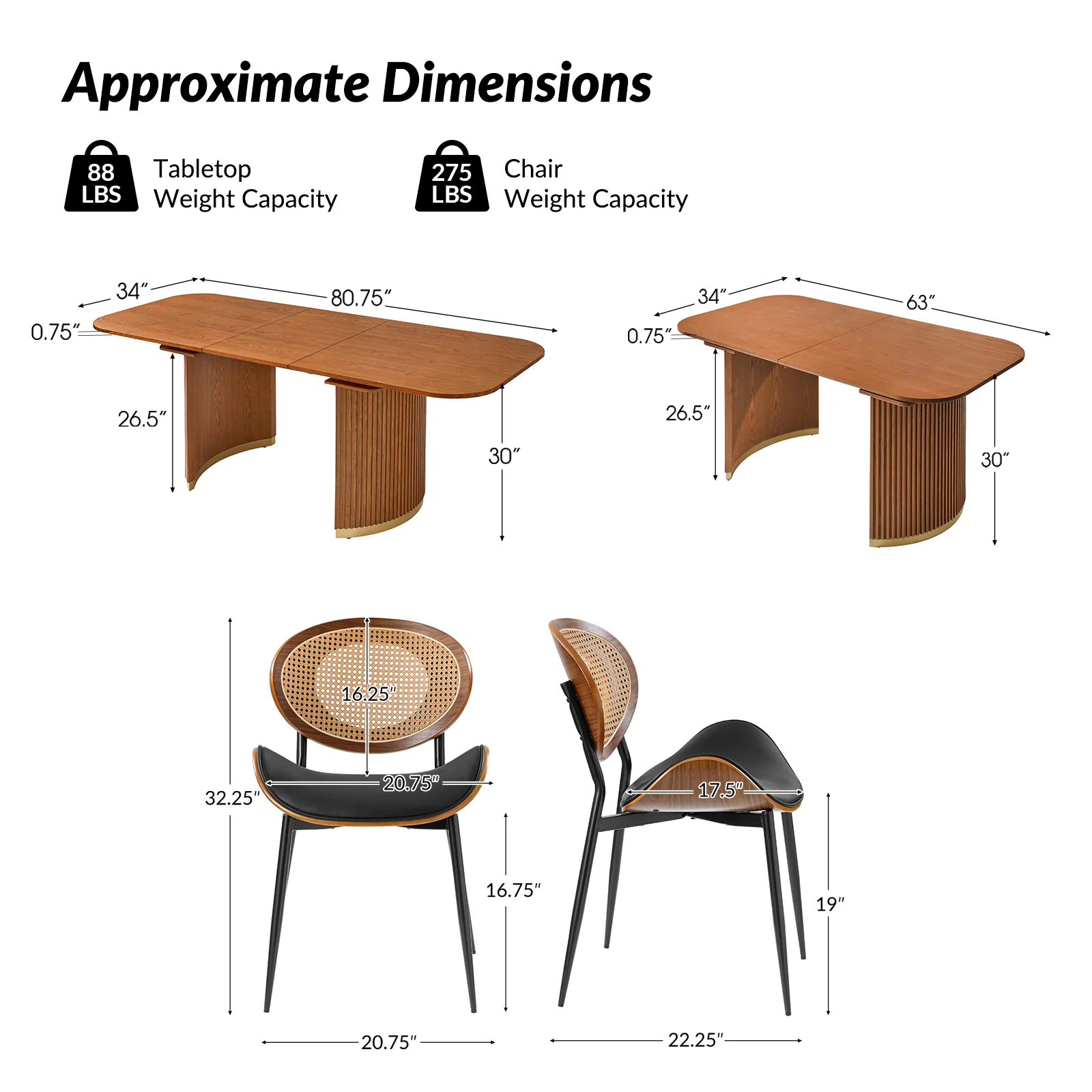 American Modern Fluted Space Saving Table and Chairs & Storage Cabinet Sets (Optional Types) - Image 12