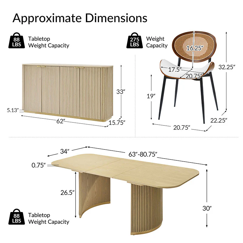 American Modern Fluted Space Saving Table and Chairs & Storage Cabinet Sets (Optional Types) - Image 21
