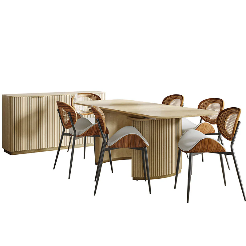 American Modern Fluted Space Saving Table and Chairs & Storage Cabinet Sets (Optional Types) - Image 22