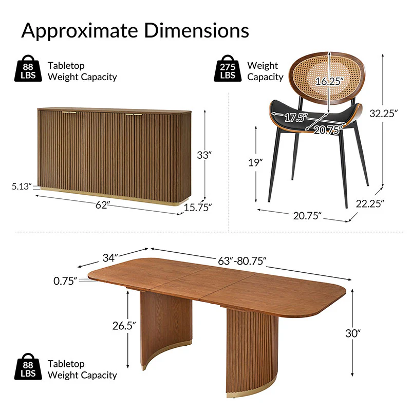 American Modern Fluted Space Saving Table and Chairs & Storage Cabinet Sets (Optional Types) - Image 29