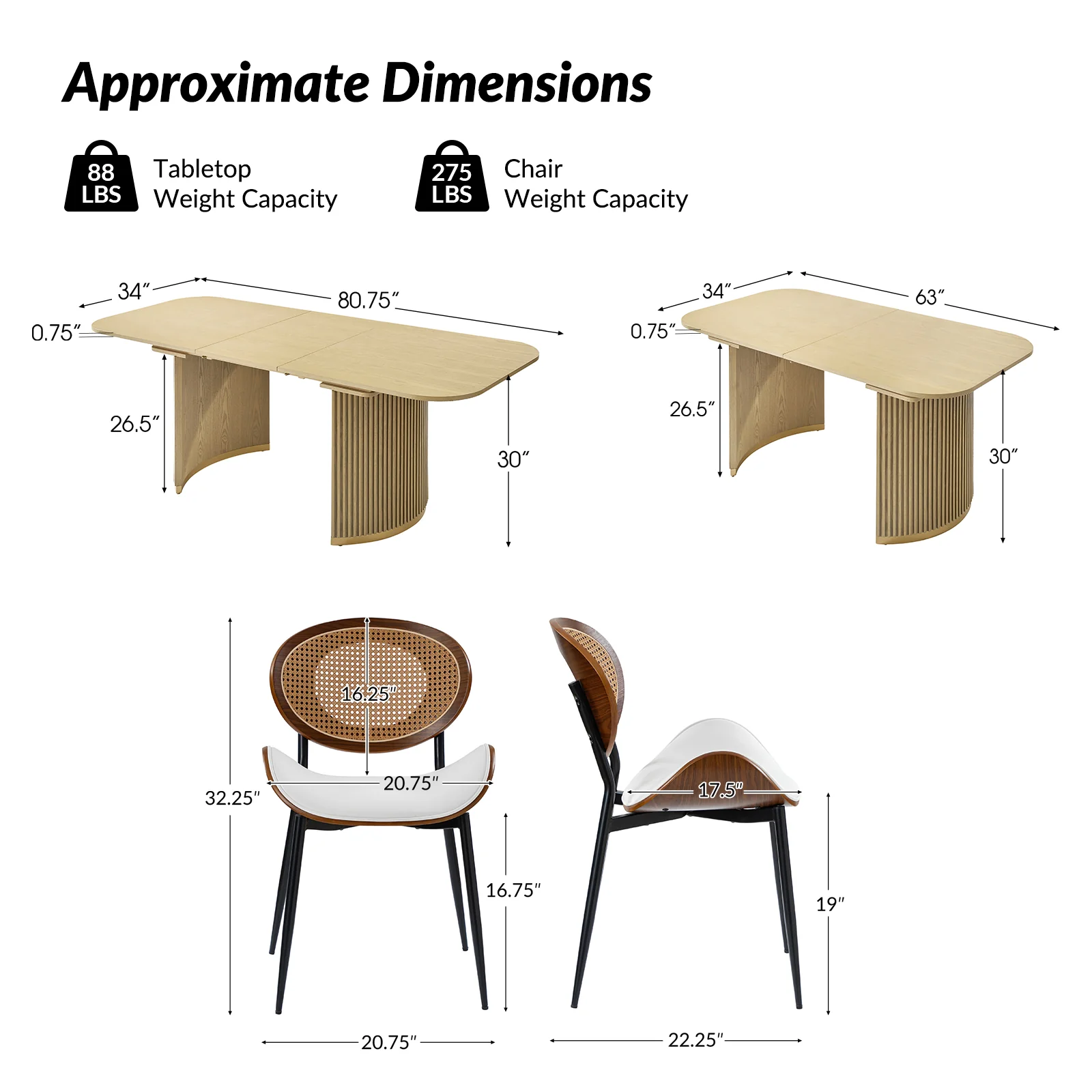 American Modern Fluted Space Saving Table and Chairs & Storage Cabinet Sets (Optional Types) - Image 3