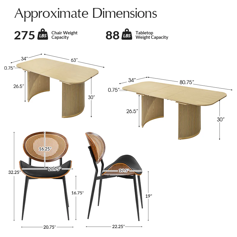 American Modern Fluted Space Saving Table and Chairs & Storage Cabinet Sets (Optional Types) - Image 38