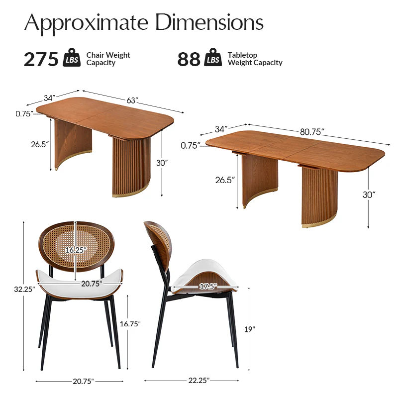 American Modern Fluted Space Saving Table and Chairs & Storage Cabinet Sets (Optional Types) - Image 43