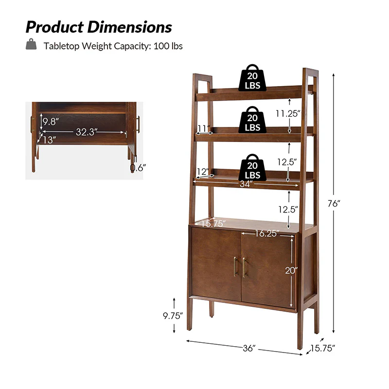 Andre 76"H x 36"W Solid Wood Ladder Bookcase - Image 11