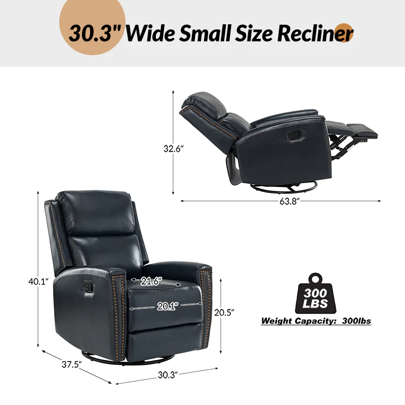 Aniceta 30.31" Wide Genuine Leather Swivel Rocker Glider Recliner - Image 19